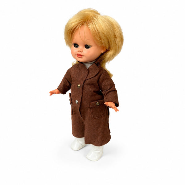 Poupée ancienne Muñecas Florido 30 cm vers 1969-1972 avec manteau marron