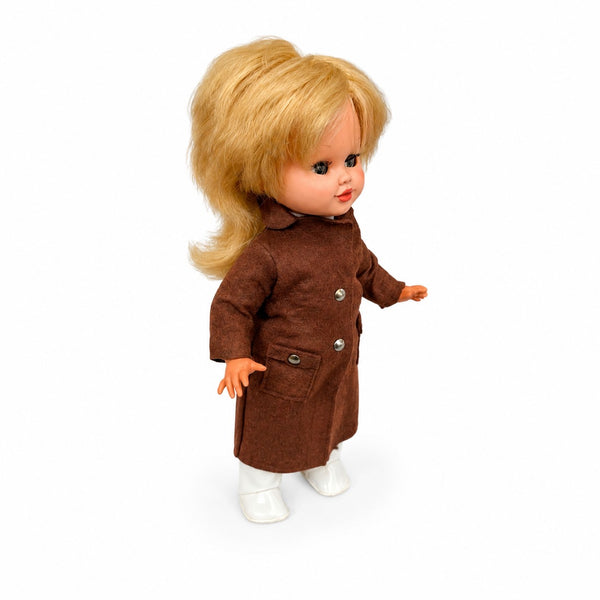 Poupée ancienne Muñecas Florido 30 cm vers 1969-1972 avec manteau marron