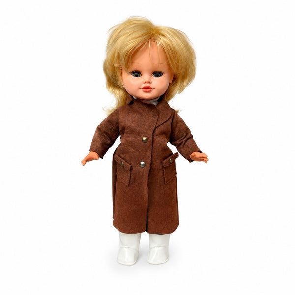 Poupée ancienne Muñecas Florido 30 cm vers 1969-1972 avec manteau marron