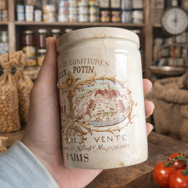 Pot ancien FÉLIX POTIN – Pot à confiture en faïence polychrome – Paris