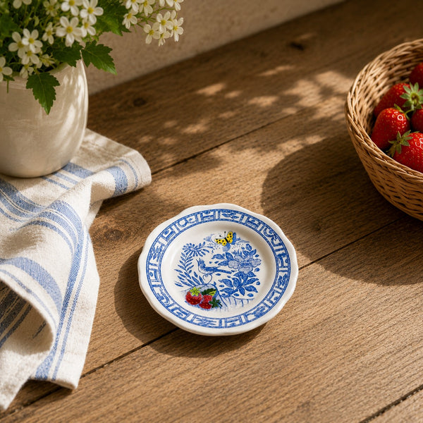Coupelle vintage Gien « Oiseau Bleu » en faïence peinte à la main – Ø env. 14,6 cm