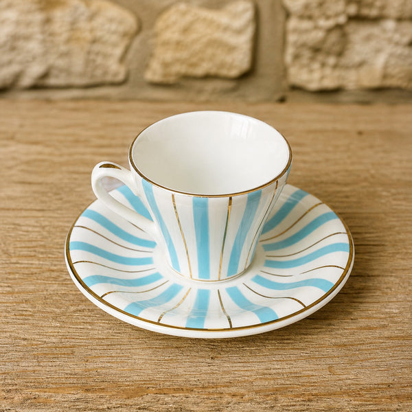 Tasse à café ancienne DIGOIN FRANCE modèle rayé bleu et or numérotée 9599