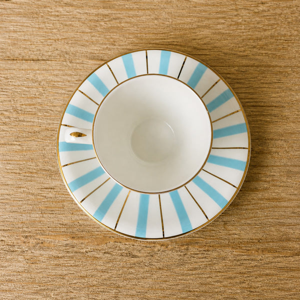 Tasse à café ancienne DIGOIN FRANCE modèle rayé bleu et or numérotée 9599