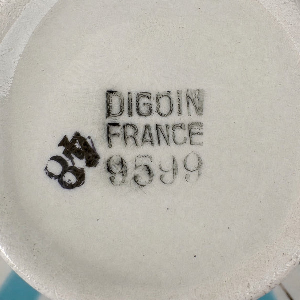 Tasse à café ancienne DIGOIN FRANCE modèle rayé bleu et or numérotée 9599