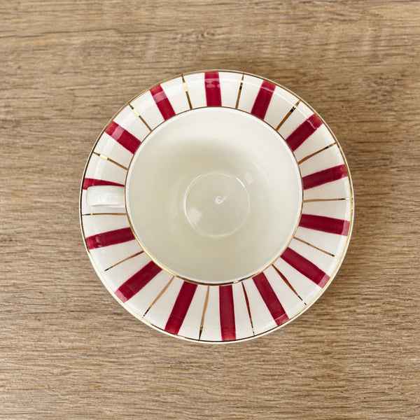 Tasse à café ancienne DIGOIN FRANCE modèle rayé bordeaux et or numérotée 9599