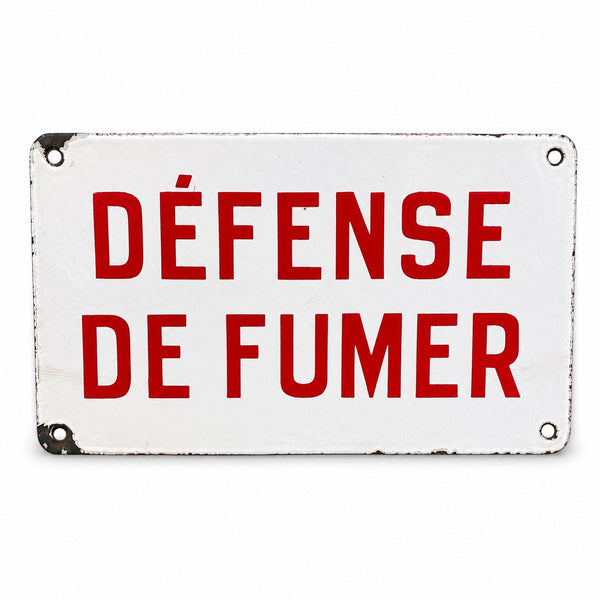 Plaque émaillée ancienne « DÉFENSE DE FUMER » – 25 cm x 15 cm