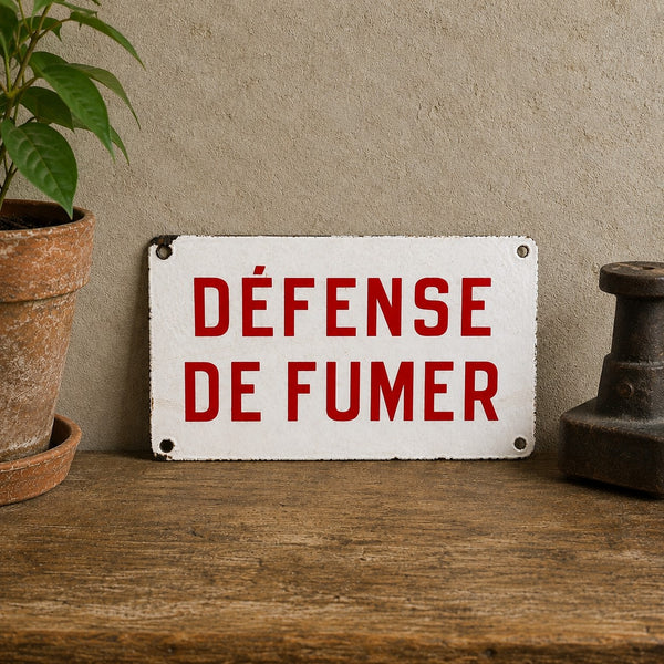 Plaque émaillée ancienne « DÉFENSE DE FUMER » – 25 cm x 15 cm