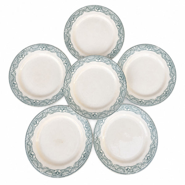 Lot de 6 anciennes assiettes plates en faïence de Salins modèle Directoire