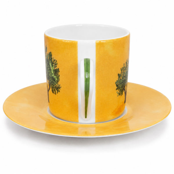 Tasse à café et sa soucoupe Guy Degrenne Oulivéiro en porcelaine jaune – Décor olivier