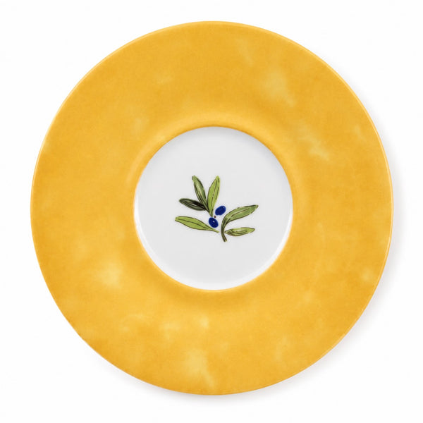 Tasse à café et sa soucoupe Guy Degrenne Oulivéiro en porcelaine jaune – Décor olivier