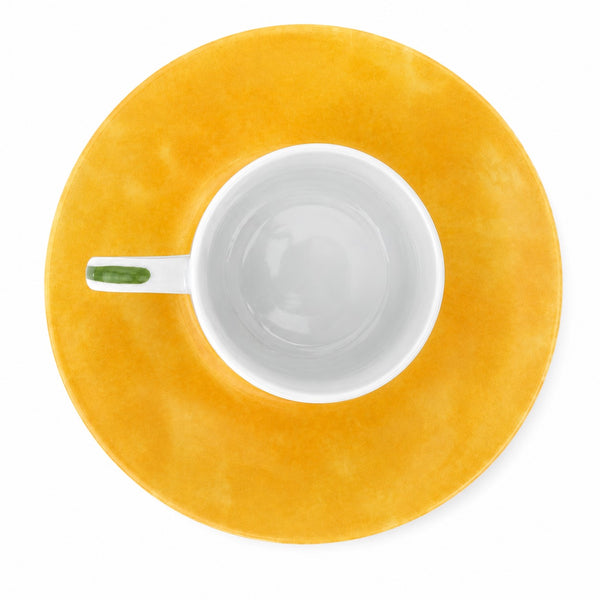 Tasse à café et sa soucoupe Guy Degrenne Oulivéiro en porcelaine jaune – Décor olivier