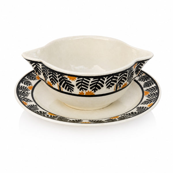Saucière ancienne en faïence de KG Lunéville – Modèle Mimosa – Décor Art Déco