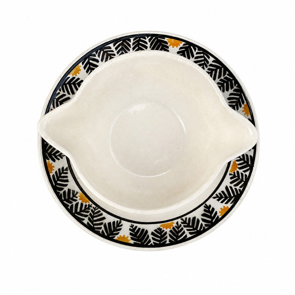 Saucière ancienne en faïence de KG Lunéville – Modèle Mimosa – Décor Art Déco