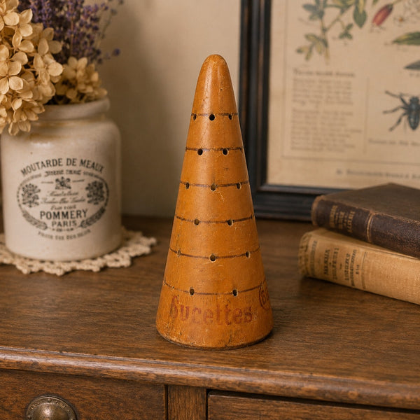 Présentoir à sucettes publicitaire ancien en bois Becco – H. 22 cm