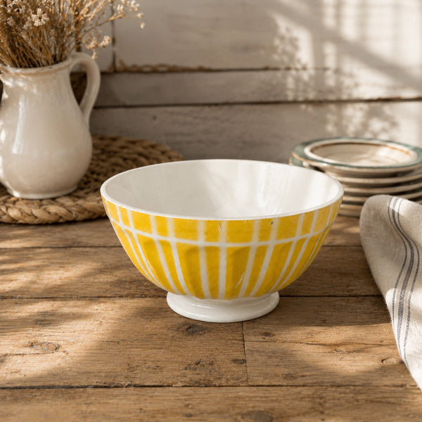 Bol ancien en faïence Digoin France – Décor géométrique jaune – Modèle 9611