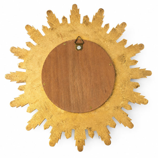Miroir œil de sorcière convexe soleil doré en bois Ø 31,5 cm – vintage vers 1960-1975