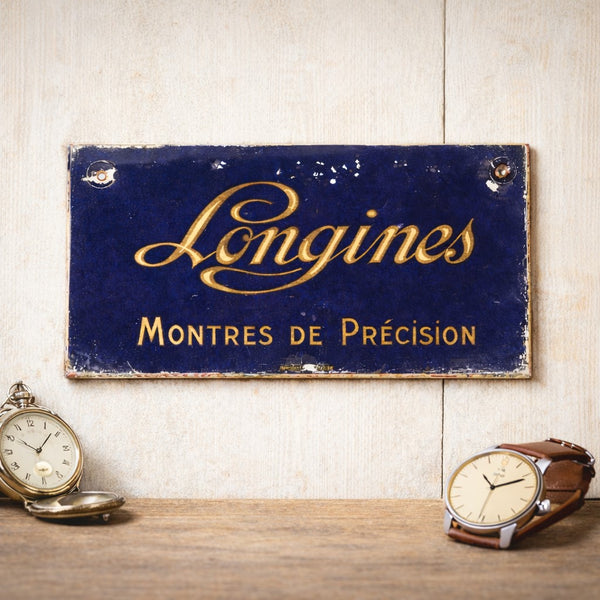 Ancienne plaque / fixé sous verre publicitaire Longines – Montres de Précision