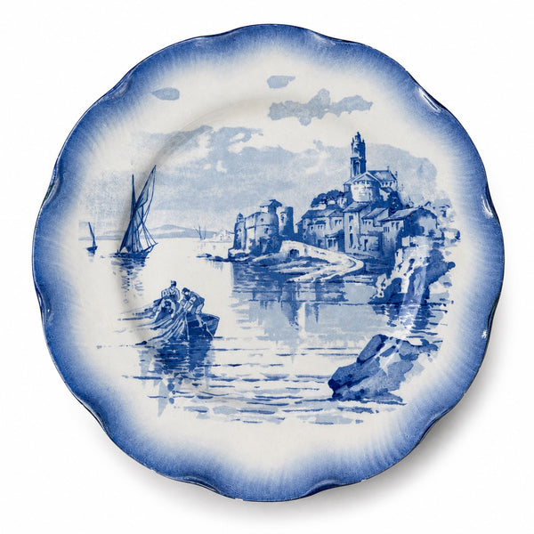 Assiette plate ancienne en faïence de Sarreguemines modèle Marines (1890-1918)