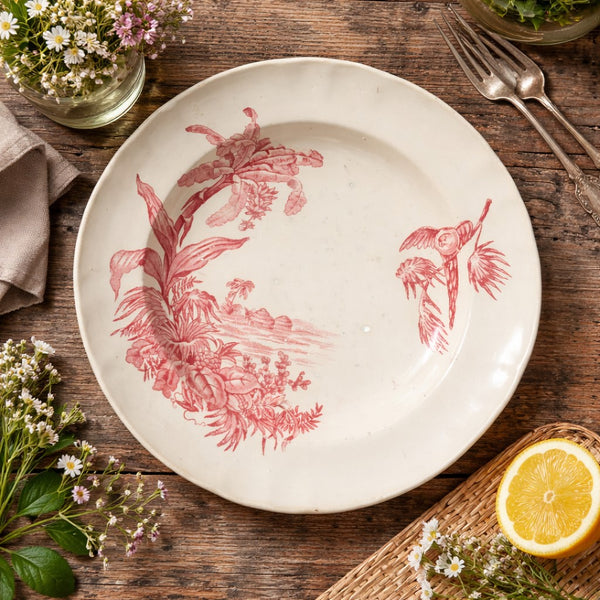 Plat creux ancien Longchamp – modèle « Exotique » – Terre de fer