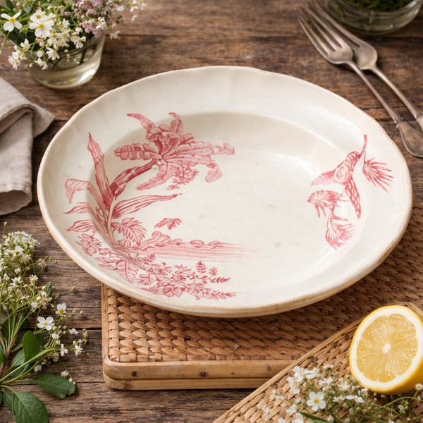 Plat creux ancien Longchamp – modèle « Exotique » – Terre de fer