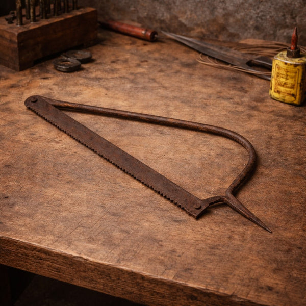 Petite scie ancienne de menuisier en métal – manche manquant