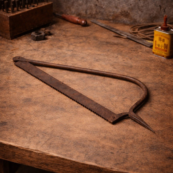 Petite scie ancienne de menuisier en métal – manche manquant