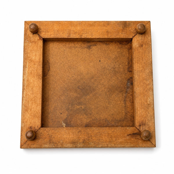 Dessous de plat ancien en faïence Gien modèle Cachemire sur cadre en bois