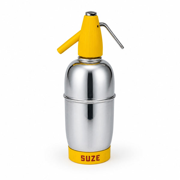Siphon à eau de Seltz publicitaire SUZE vintage en acier inoxydable