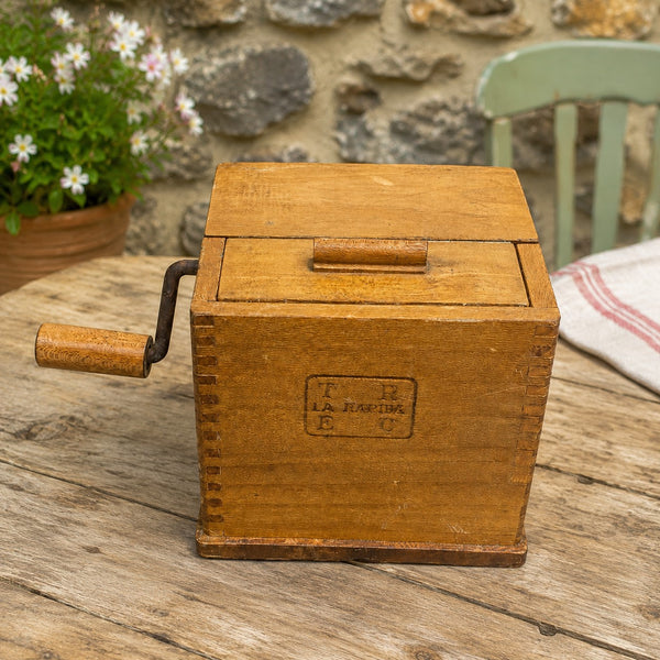 Râpe à fromage ancienne La Rapida en bois à manivelle – Râpe rotative à chapelure