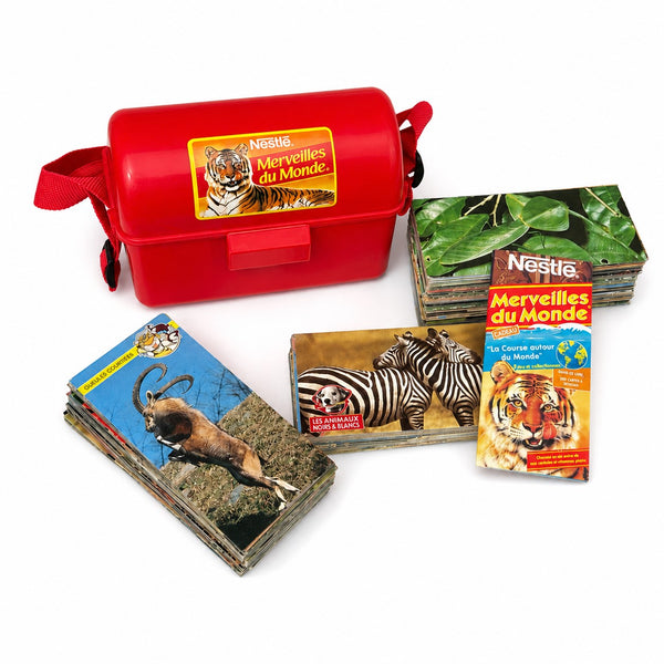 Boîte à goûter vintage Nestlé « Merveilles du Monde » avec 161 cartes et 2 jeux