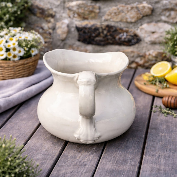 Broc de toilette ancien en faïence blanc shabby chic – Creil & Montereau