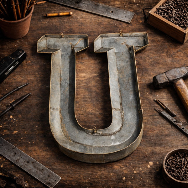 Ancienne lettre "U" en zinc – Enseigne de magasin début XXe siècle - 25,5 cm