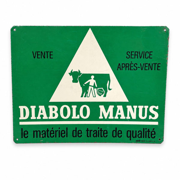 Plaque publicitaire ancienne Diabolo Manus – tôle lithographiée – matériel de traite - Agriculture