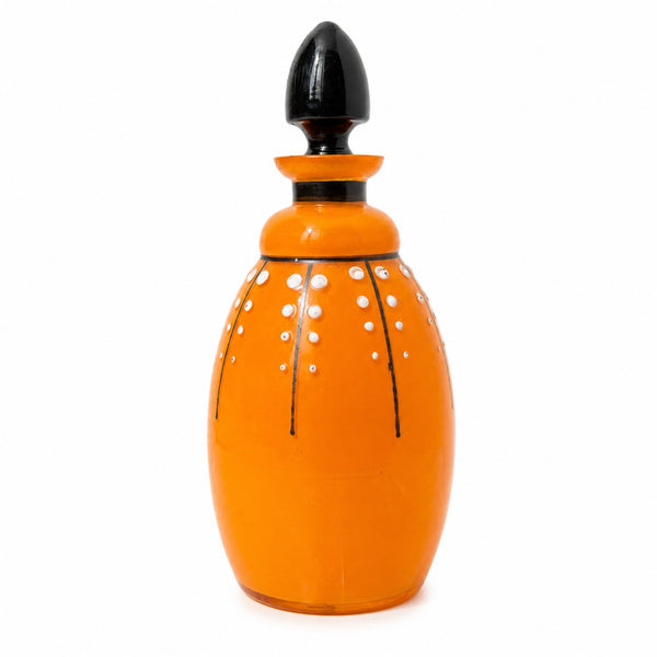 Flacon à parfum Art Déco « Tango » en verre orange attribué à Loetz – Décor conçu par Michael Powolny