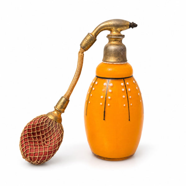 Vaporisateur à parfum Art Déco « Tango » en verre orange attribué à Loetz – Décor conçu par Michael Powolny