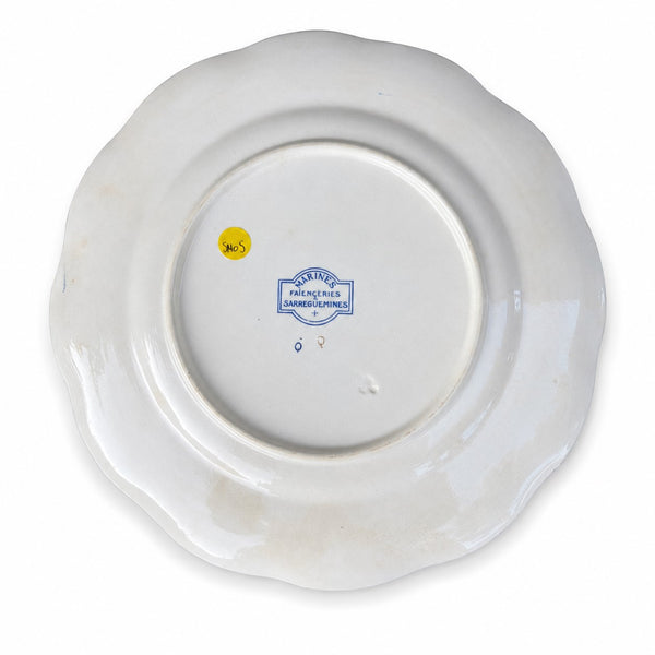 Assiette plate ancienne en faïence de Sarreguemines modèle Marines (1890-1918)