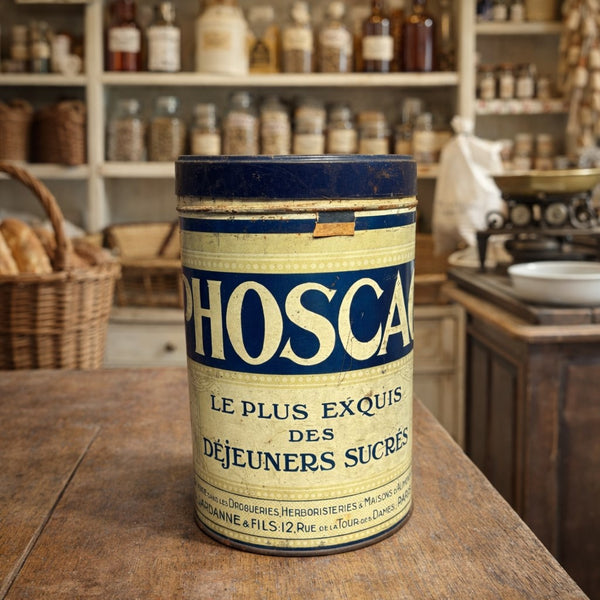 Boîte ancienne PHOSCAO en tôle lithographiée – Déjeuners sucrés