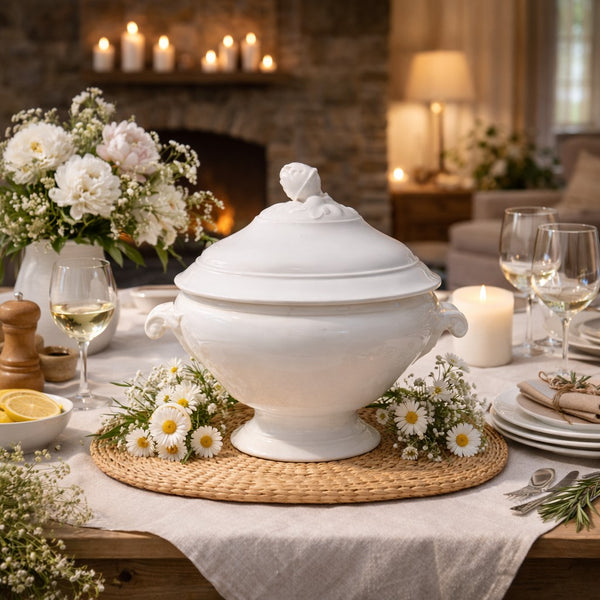 Soupière ancienne – Sarreguemines & Digoin – Faïence blanc cassé