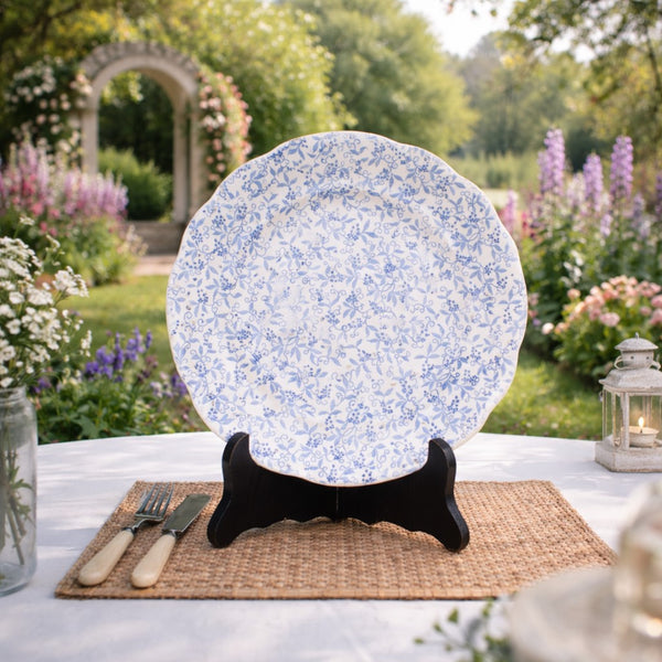 Assiette à dessert ancienne en faïence – décor floral bleu – HB & Cie – Choisy-le-Roi