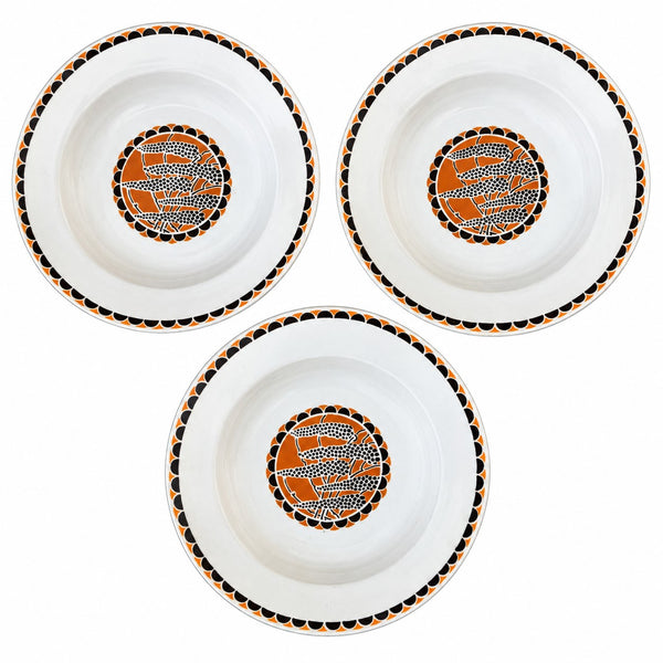 Lot de 3 assiettes creuses en faïence de Sarreguemines « Nomeny » – décor Art déco