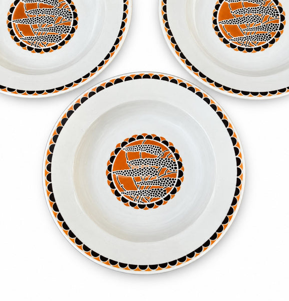 Lot de 3 assiettes creuses en faïence de Sarreguemines « Nomeny » – décor Art déco