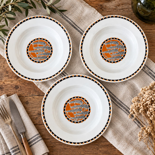 Lot de 3 assiettes creuses en faïence de Sarreguemines « Nomeny » – décor Art déco