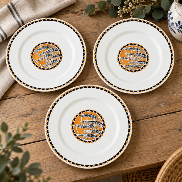 Lot de 3 assiettes plates en faïence de Sarreguemines « Nomeny » – décor Art déco