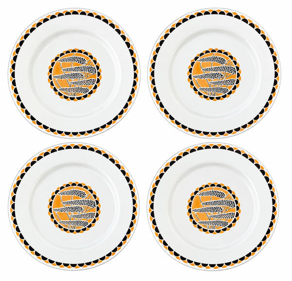 Lot de 4 assiettes à dessert en faïence de Sarreguemines « Nomeny » – décor Art déco