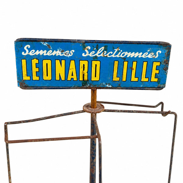 Ancien petit présentoir de comptoir tourniquet à graines / semences Léonard Lille