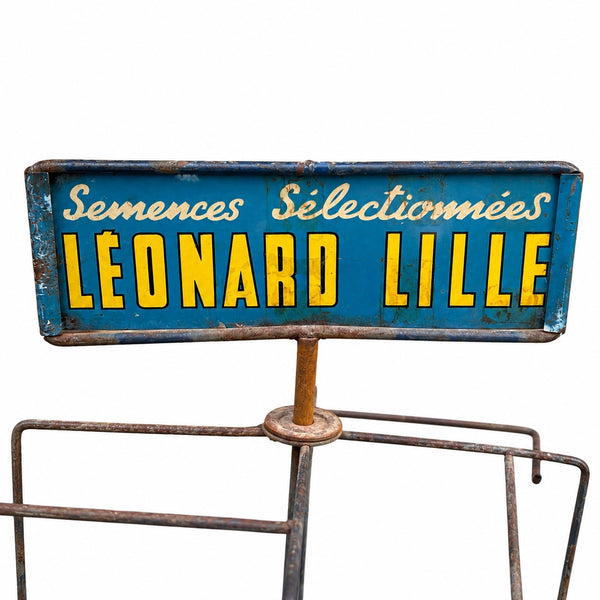 Ancien petit présentoir de comptoir tourniquet à graines / semences Léonard Lille