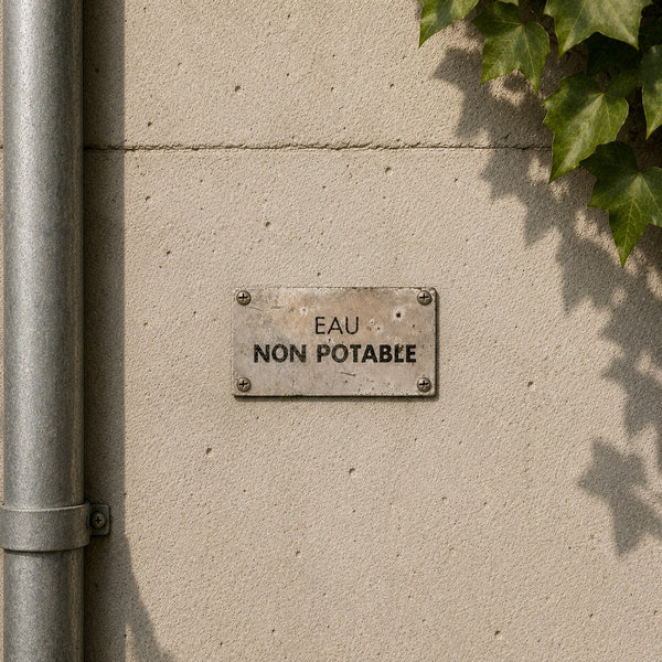 Petite plaque ancienne « Eau Non Potable » en aluminium patiné