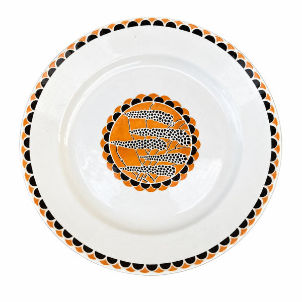 Assiette montée ancienne en faïence de Sarreguemines « Nomeny » – décor Art déco