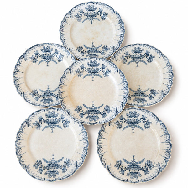Lot de 6 assiettes plates anciennes patinées Saint-Amand et Hamage « Régence »