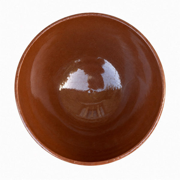 Bol ancien en faïence émaillée marron chocolat sur pied – possiblement en terre carmélite, XIXᵉ siècle